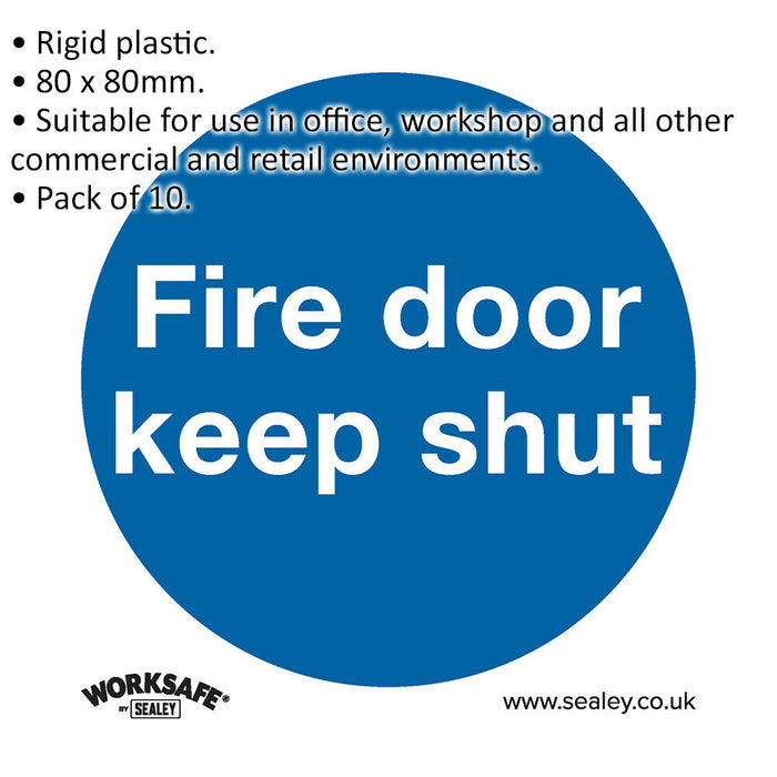 10x FIRE DOOR KEEP SHUT Health & Safety Sign Rigid Plastic 80 x 80mm Warning Loops
