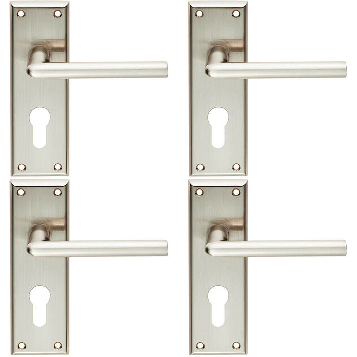 4x PAIR Rounded Lever on Euro Lock Backplate Handle 150 x 50mm Satin Nickel Loops