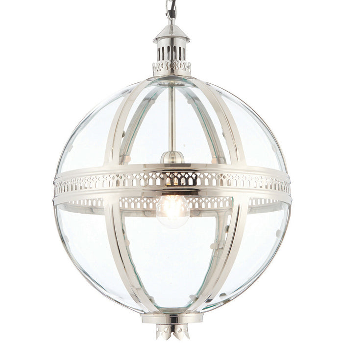Hanging Ceiling Pendant Light Nickel & Clear Glass Vintage Lamp Bulb Orb Shade Loops