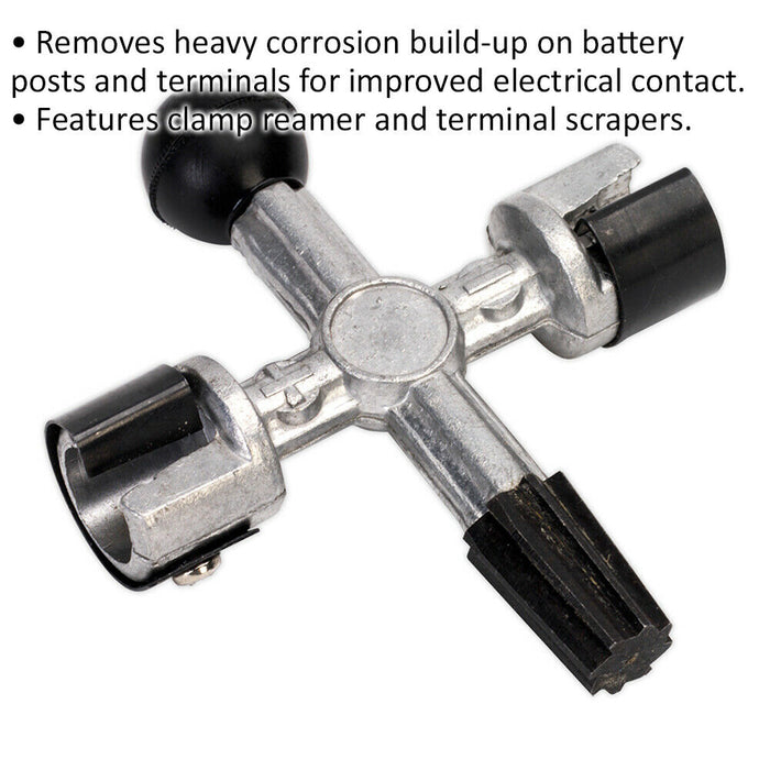 125mm 4-Way Battery Post & Terminal Cleaner - Removes Corrosion Build-Up Loops