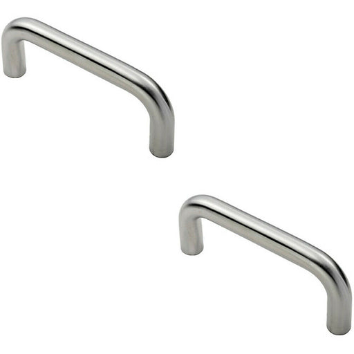 2x Round D Bar Pull Handle 169 x 19mm 150mm Fixing Centres Satin Steel Loops