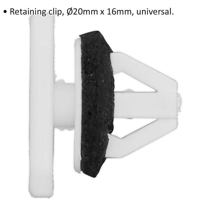 20 PACK White Retaining Clip - 20mm x 16mm - Universal Vehicle Fitting Loops