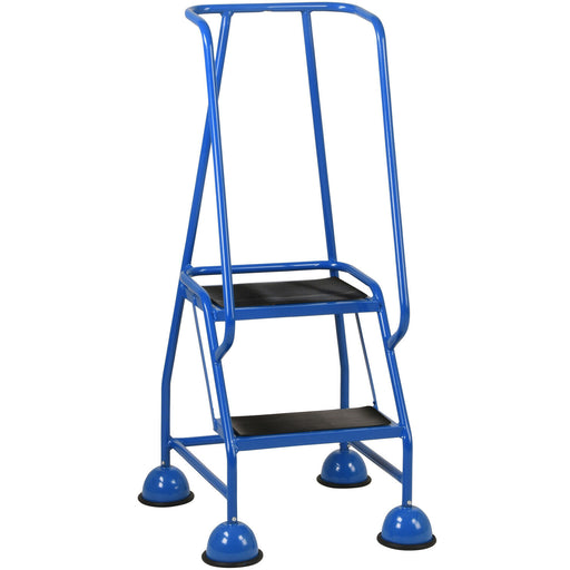 2 Tread Mobile Warehouse Steps BLUE 1.19m Portable Safety Ladder & Wheels Loops