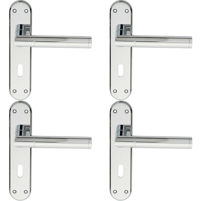 4x Round Bar Lever on Lock Backplate Door Handle 180 x 40mm Polished Chrome Loops