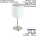 2 PACK Table Desk Lamp Colour Satin Nickel Steel Shade White Fabric E27 1x60W Loops