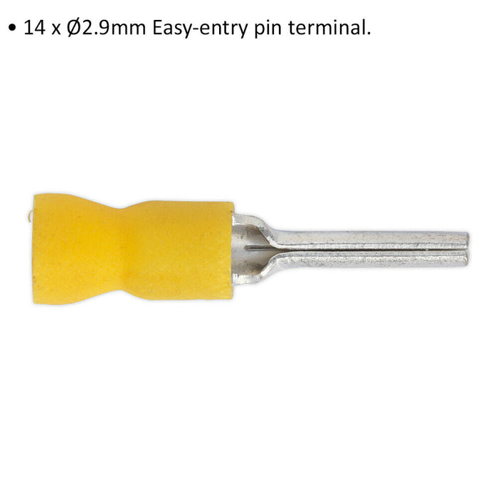 100 PACK Easy-Entry Pin Terminal - 14 x 2.9mm - 12 to 10 AWG Cable - Yellow Loops