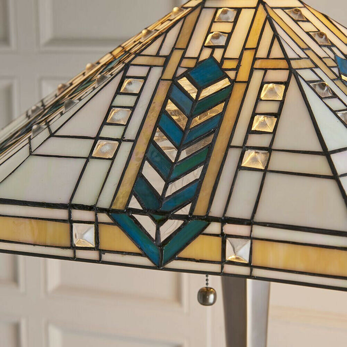 1.6m Tiffany Multi Light Floor Lamp Antique Brass & Stained Glass Shade i00021 Loops