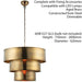 Hanging Ceiling Pendant Light AGED BRASS 3 Ring Metal Shade Lamp Bulb Holder Loops