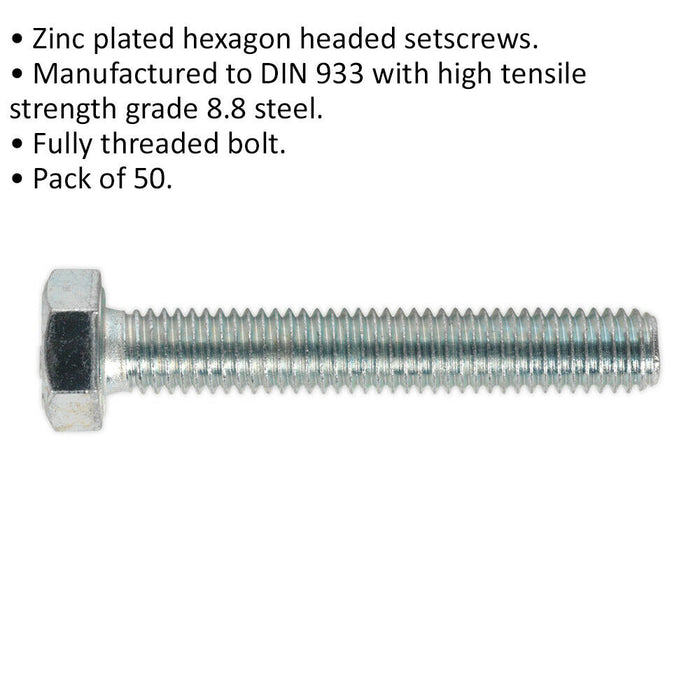 50 PACK HT Setscrew - M8 x 50mm - Grade 8.8 Zinc - Fully Threaded - DIN 933 Loops