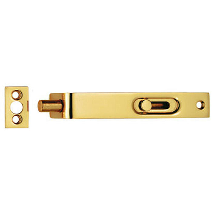 Sunk Slide Flush Door Bolt with Flat Keep Plate 102 x 17mm Polished Brass Loops