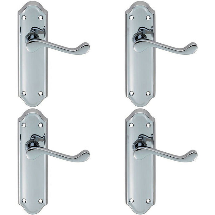 4x PAIR Victorian Upturned Handle on Latch Backplate 168 x 47mm Polished Chrome Loops