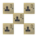 5 PACK 1 Gang Single UK Plug Socket ANTIQUE BRASS 13A Switched Power Outlet Loops