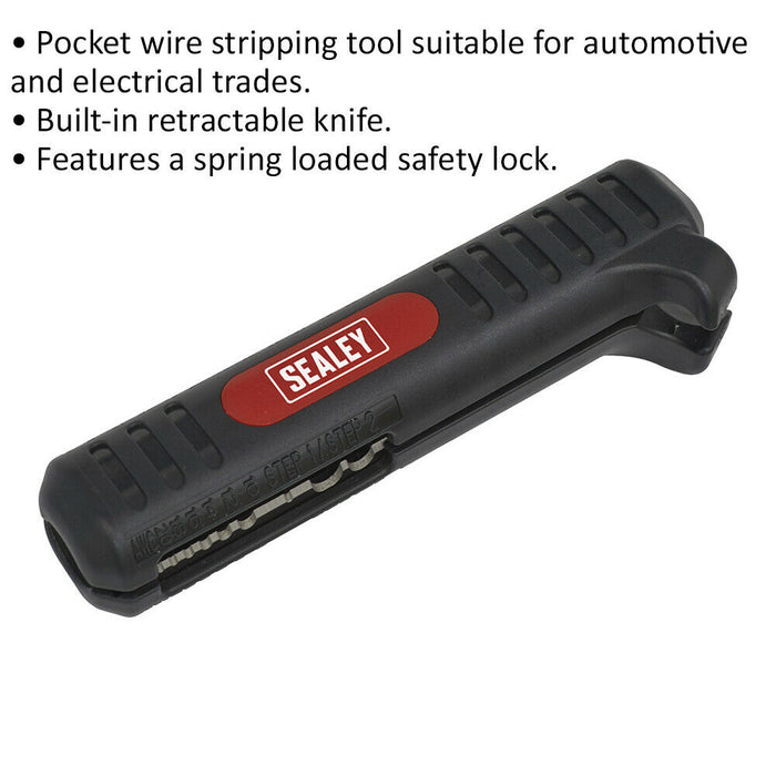 Pocket Wire Stripping Tool - 0.5mm to 6mm² - Built-in Retractable Blade Loops