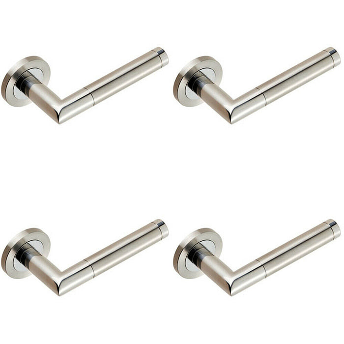 4x PAIR Mitred Round Bar Lever Ringed Design Conceled Fix Polished Satin Steel Loops