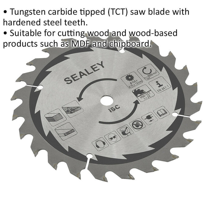 Cut-Off TCT Saw Blade - 150 x 1.6mm - 10mm Bore - 24 tpu - Hardened Steel Teeth Loops