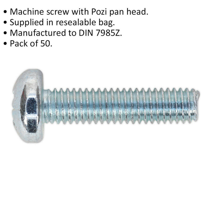 50 PACK Pan Head Pozi Machine Screw - 1mm Pitch - M6 x 25mm - DIN 7985Z Loops