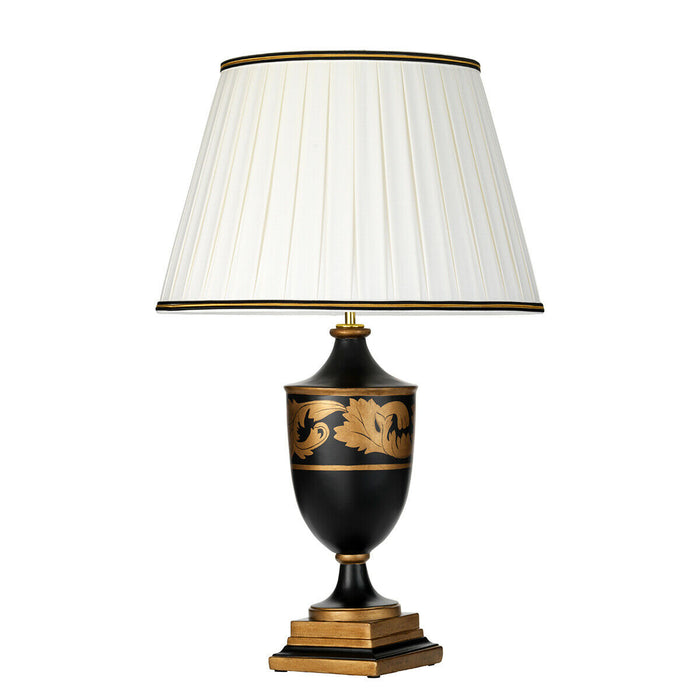Single Table Lamp Ivory with Black & Gold Trim Shade LED E27 60w Bulb d00426 Loops