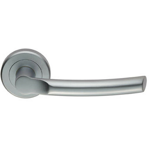 PAIR Curved Round Bar Handle on Round Rose Concealed Fix Satin Chrome Loops