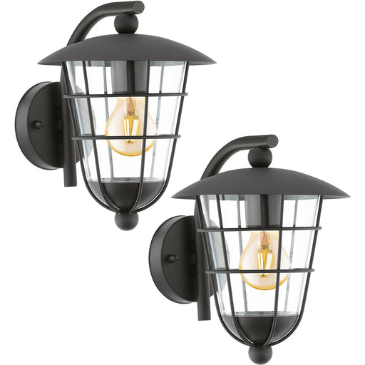 2 PACK IP44 Outdoor Wall Light Black Lantern Glass Shade 60W E27 Porch Lamp Loops