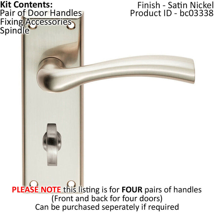 4x Chunky Curved Tapered Handle on Bathroom Backplate 150 x 50mm Satin Nickel Loops