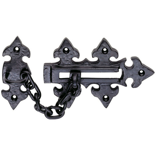 Ornate Door Security Chain Fleur de Lys Design 220mm Chain Black Antique Loops
