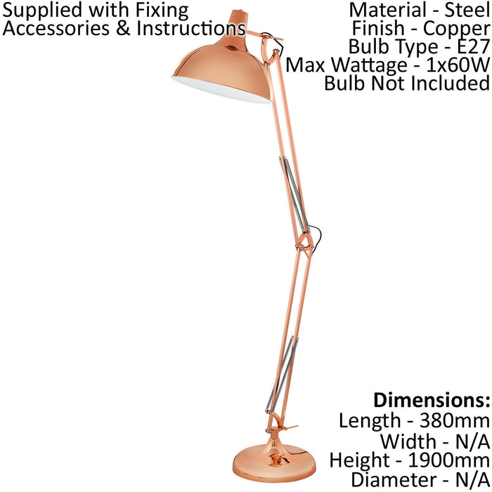 Table Desk Lamp Colour Copper Adjustable In Line Switch Bulb E27 1x60W Loops