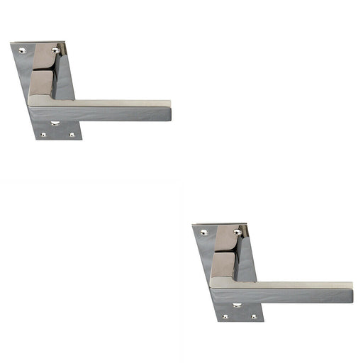2x PAIR Straight Square Lever on Slim Lock Backplate 150 x 50mm Polished Nickel Loops