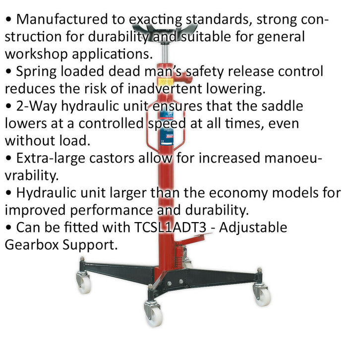 300kg Vertical Transmission Jack - 1940mm Max Height - 2-Way Hydraulic Unit Loops
