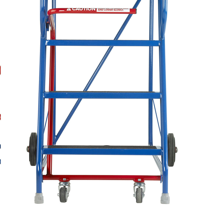 11 Tread Mobile Warehouse Stairs Punched Steps 3.75m EN131 7 BLUE Safety Ladder Loops