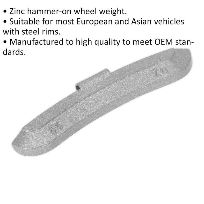 50 PACK 45g Hammer On Wheel Weights - Zinc for Steel Wheels - Wheel Balance Loops