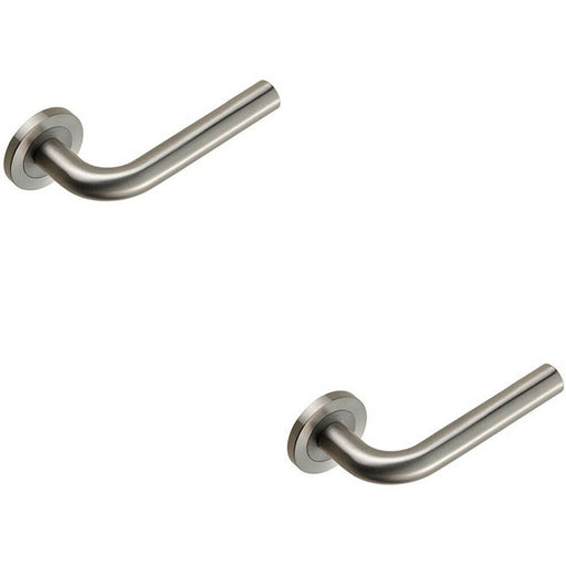 2x PAIR Straight Round Bar Handle on Round Rose Concealed Fix Satin Steel Loops