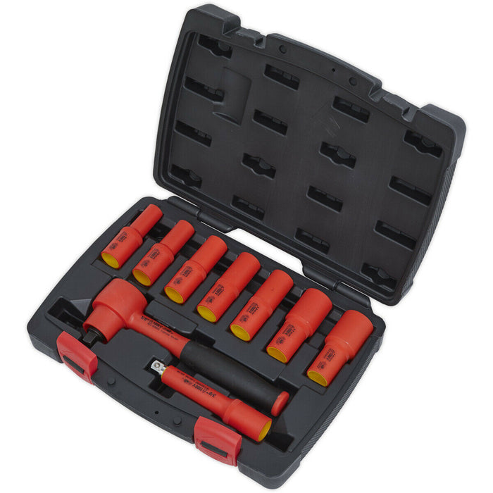 9pc VDE Insulated Socket & Ratchet Handle Set - 3/8" Square Drive 6 Point Metric Loops