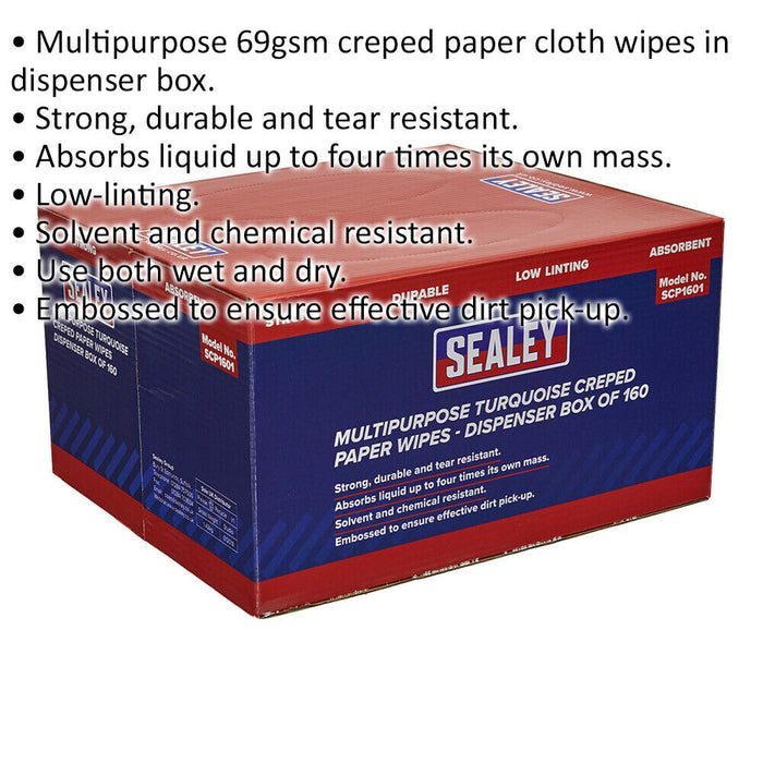 Multipurpose Paper Wipes in Dispenser Box - 160 Sheets - 69gsm Paper Cloth Wipes Loops
