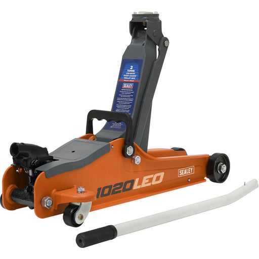 Orange Short Chassis Trolley Jack - 2000kg Limit - 385mm Max Height - Low Entry Loops