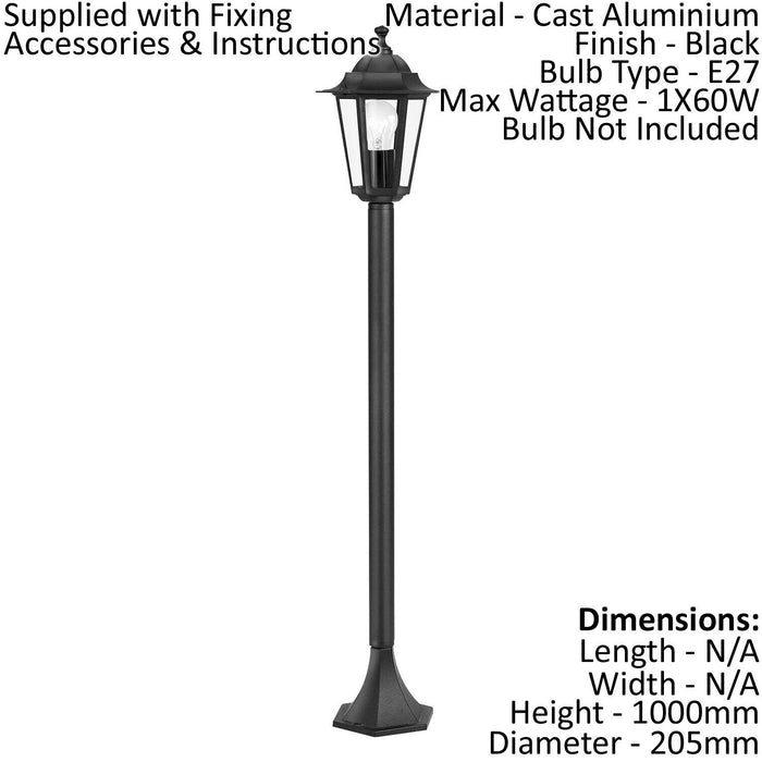 4 PACK IP44 Outdoor Bollard Light Black Cast Aluminium 60W E27 Tall Lamp Post Loops