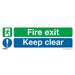 1x FIRE EXIT KEEP CLEAR Health & Safety Sign - Self Adhesive 600 x 200mm Sticker Loops