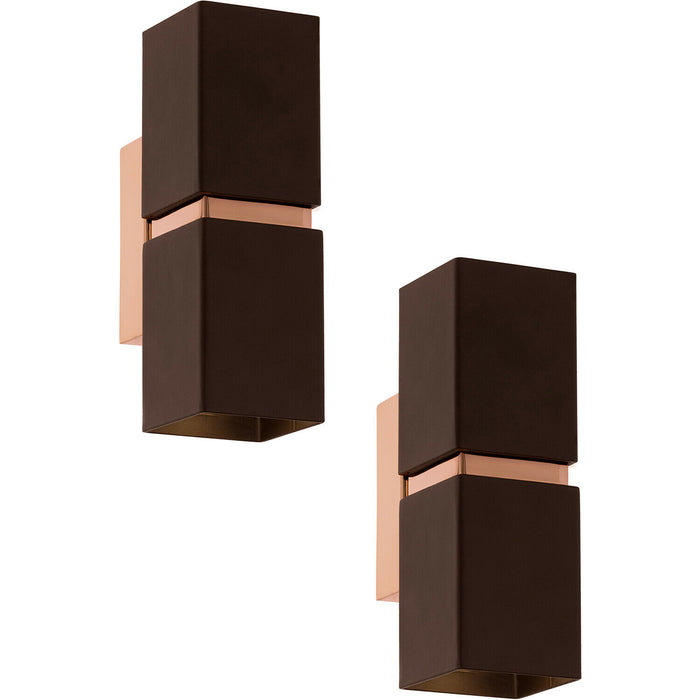 2 PACK Wall Light Colour Copper Coloured Steel Brown Square Shade GU10 2x3.3W Loops