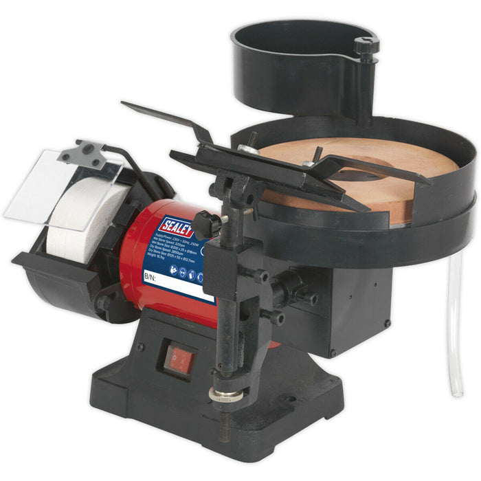 Wet & Dry Bench Grinder - 250W Induction Motor - 200mm Sharpening Stone Loops