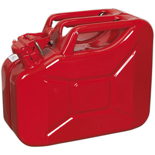 10 Litre Jerry Can - Leak-Proof Bayonet Closure - Fuel Resistant Lining - Red Loops