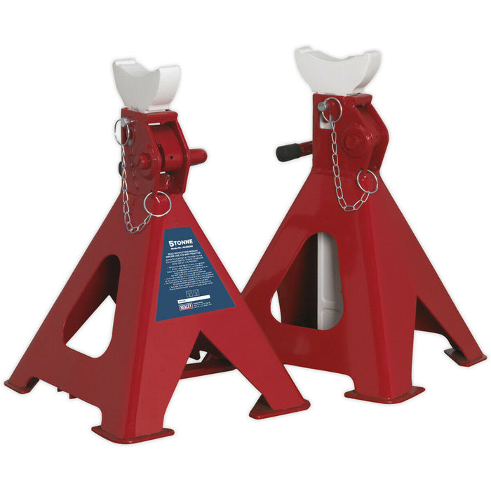 PAIR 5 Tonne Auto Rise Ratchet Axle Stands - Cast Support Post - 620mm Height Loops