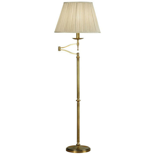 Luxury Moving Swing Arm Feature Floor Lamp Antique Brass & Beige Organza Shade Loops