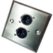 Brushed Steel Twin (2x) 3 Pin XLR Male Plug Wall Face Plate - Amp Speaker Socket Loops