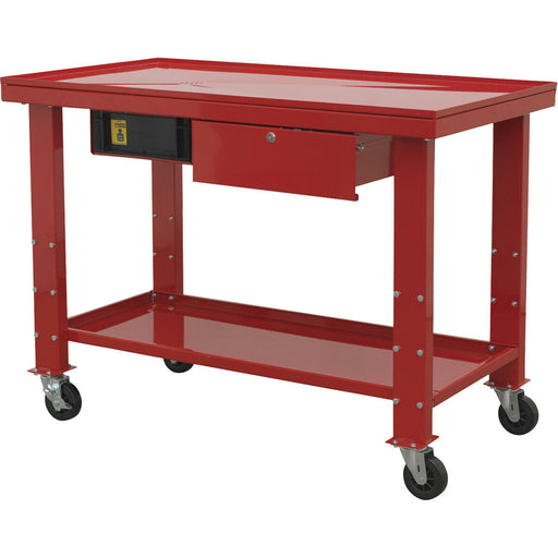 Mobile Engine Repair Workbench - Fluid Drainage System - Lockable Drawer Loops