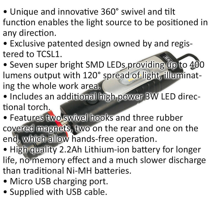Swivel Inspection Light - 7 SMD LED & 3W SMD LED - Rechargeable - Black Loops