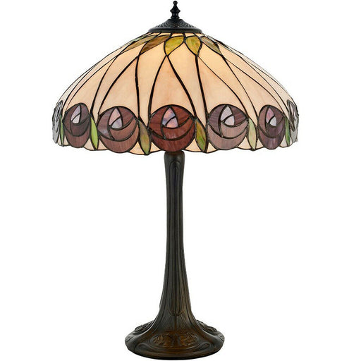 Tiffany Glass Table Lamp Light Dark Bronze & Mackintosh Red Rose Shade i00205 Loops