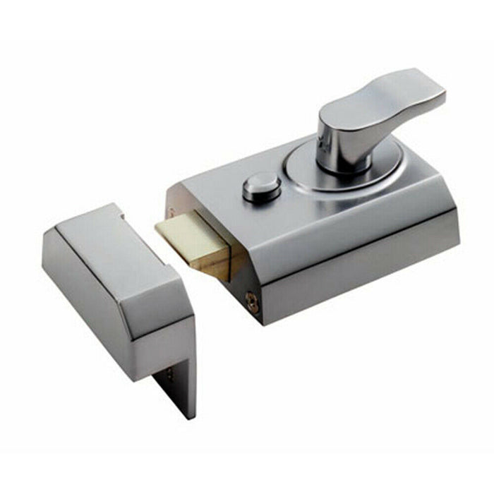 Contract Rim Cylinder Nightlatch 60mm Satin Chrome Door Security Lock Loops