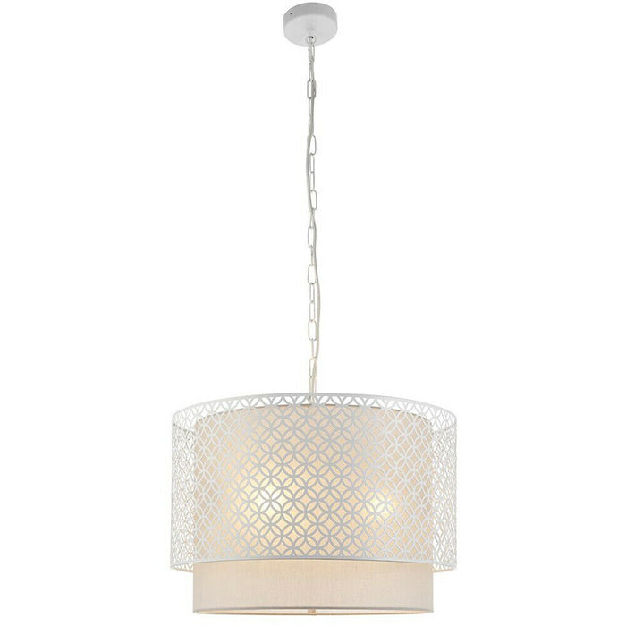 Hanging Ceiling Pendant Light White & Pale Grey Shade 500mm Boutique Round Lamp Loops