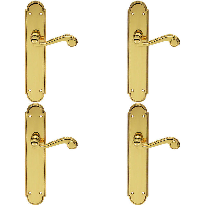 4x PAIR Beaded Pattern Handle on Latch Backplate 249 x 50mm Polished Brass Loops