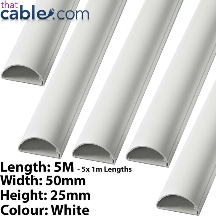 5m 50mm x 25mm White Scart / Data Cable Trunking Conduit Cover AV TV Wall Loops