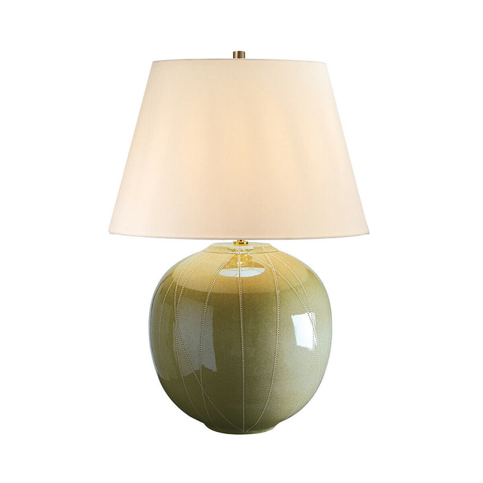 Table Lamp Green Glaze Cream Faux Silk Shade Green Reactive Glaze LED E27 60W Loops